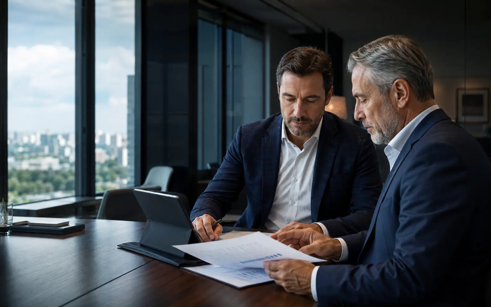 Profissionais analisando informações empresariais em uma reunião